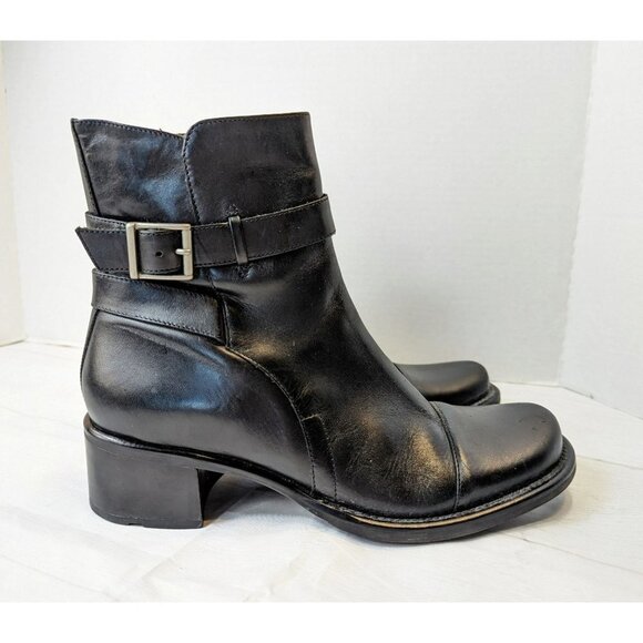 Bakers Shoes - Bakers Black Leather Ankle Booties with Buckle Strap Detail
